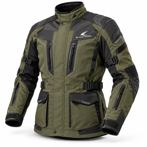 Olive Adventure Touring Motorcycle Jacket — Adventure & touring jackets by Blackthorn World