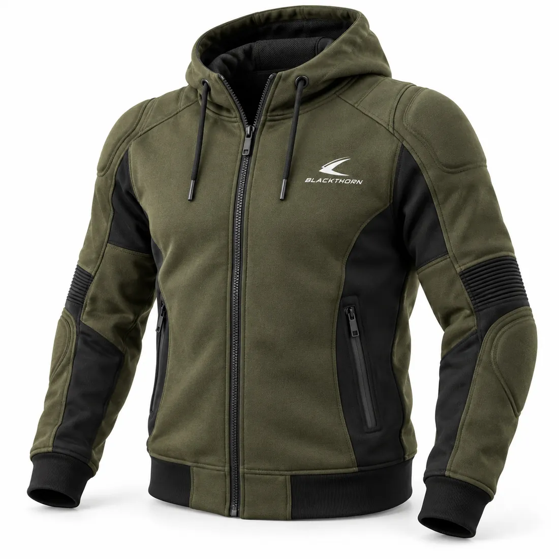 Olive & Black Armoured Riding Hoodie — armoured hoodies & riding shirts by Blackthorn World