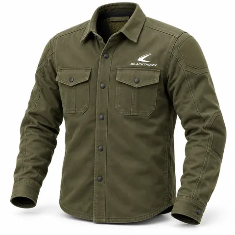 Olive Canvas Motorcycle Overshirt — Armoured hoodies & riding shirts by Blackthorn World