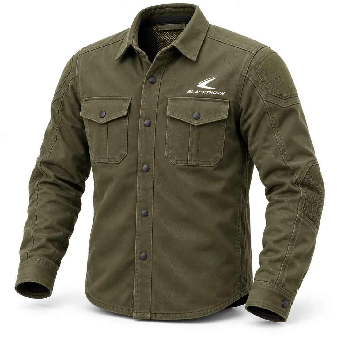 Olive Canvas Motorcycle Overshirt — armoured hoodies & riding shirts by Blackthorn World