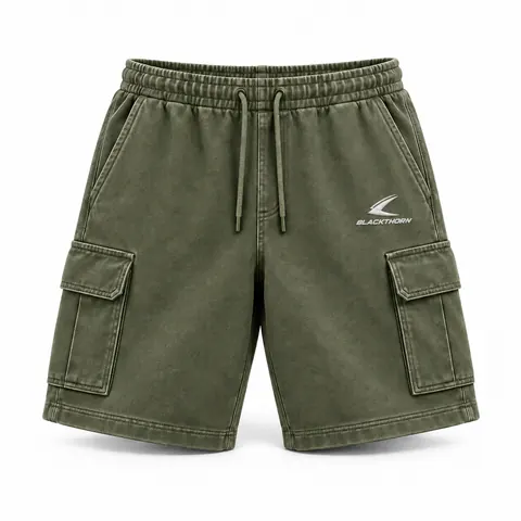 Olive Cargo Embroidered Sweat Shorts