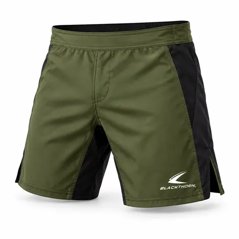 Olive & Black Grappling Shorts — custom fightwear by Blackthorn World