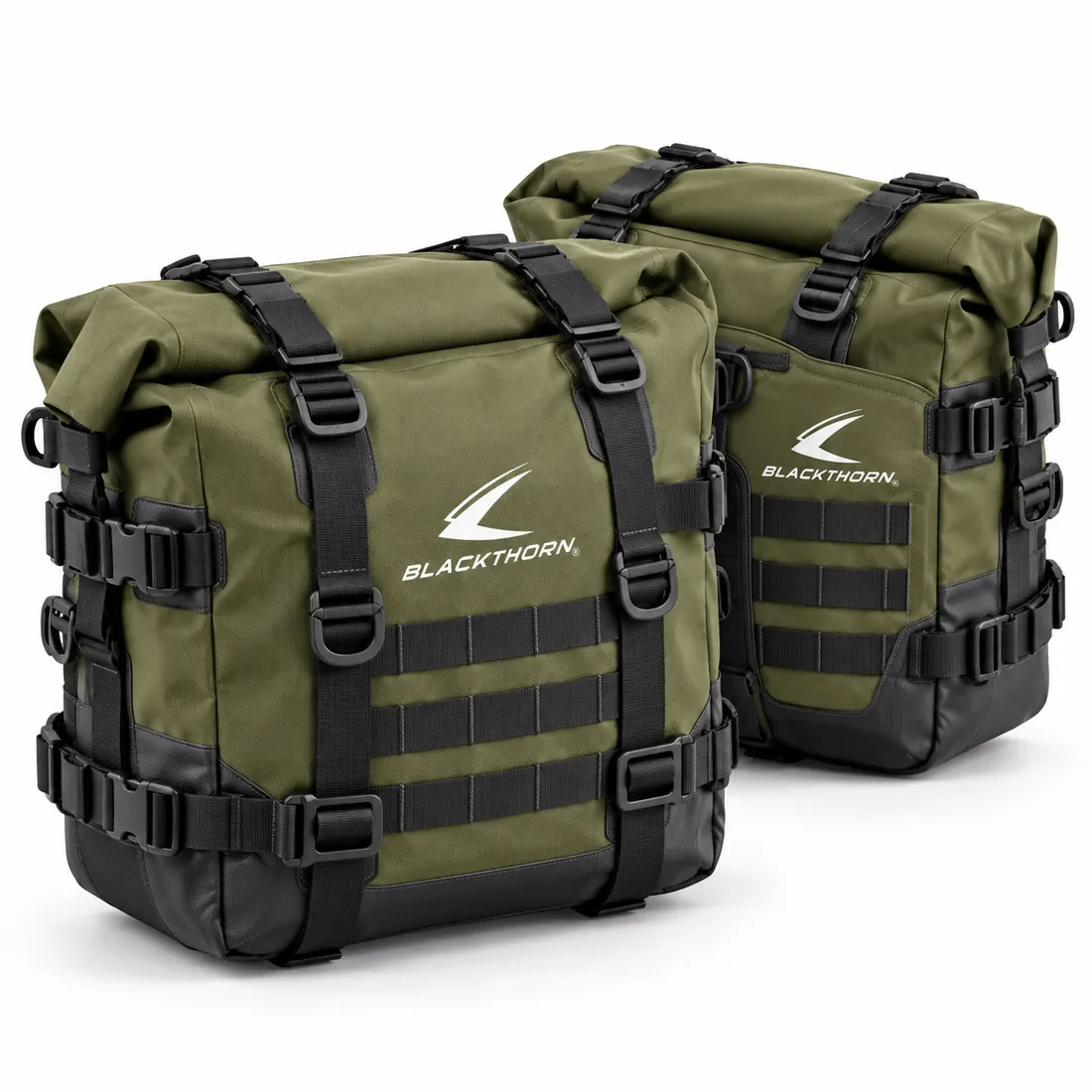 Olive Roll-Top Adventure Motorcycle Bags — saddle bags & waist bags by Blackthorn World