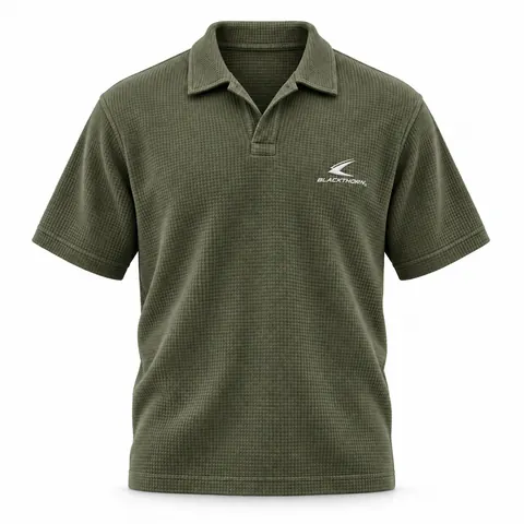 Olive Waffle-Knit Open-Collar Polo