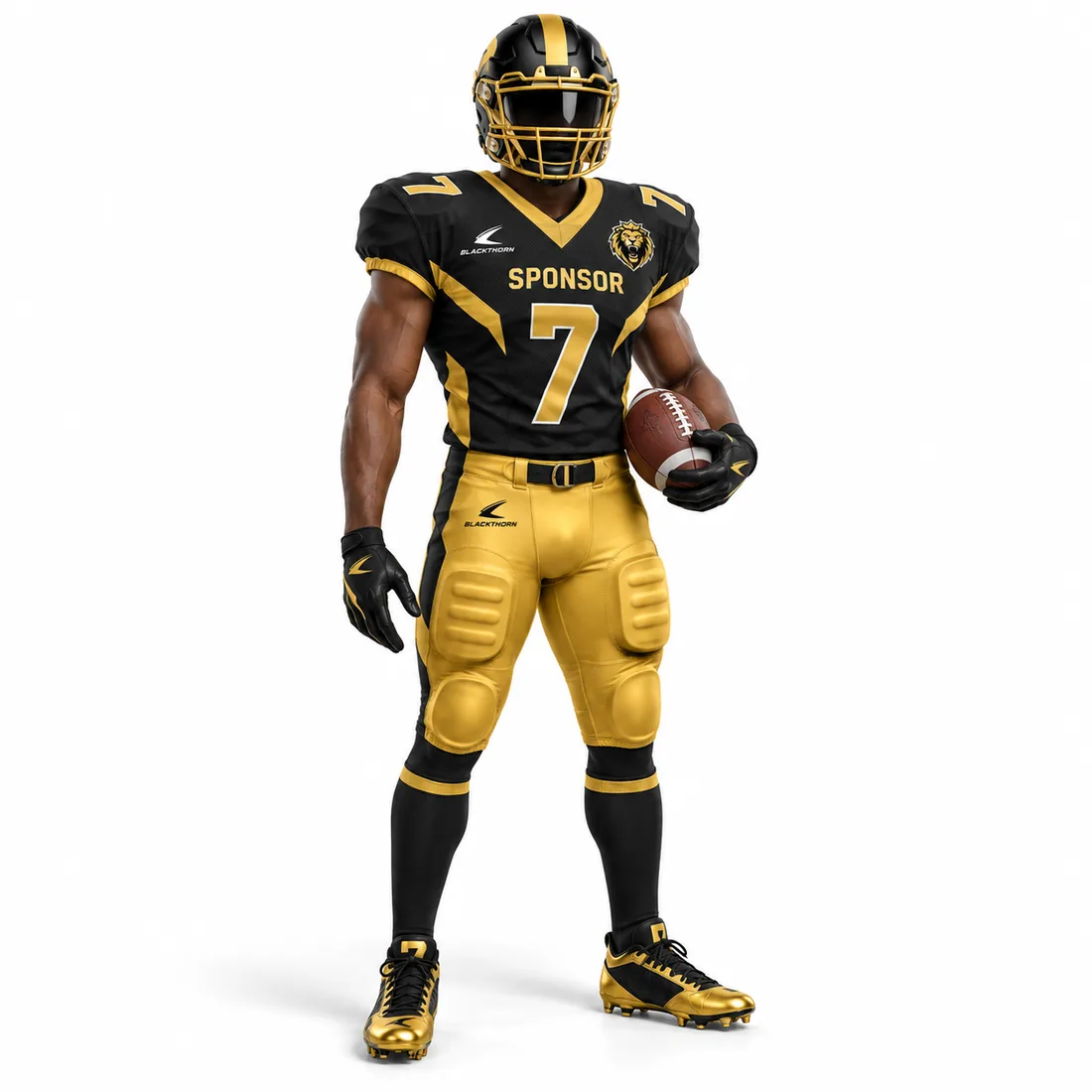 Pride Gold American Football Uniform — black / metallic-look gold custom American football uniform made to order by Blackthorn World