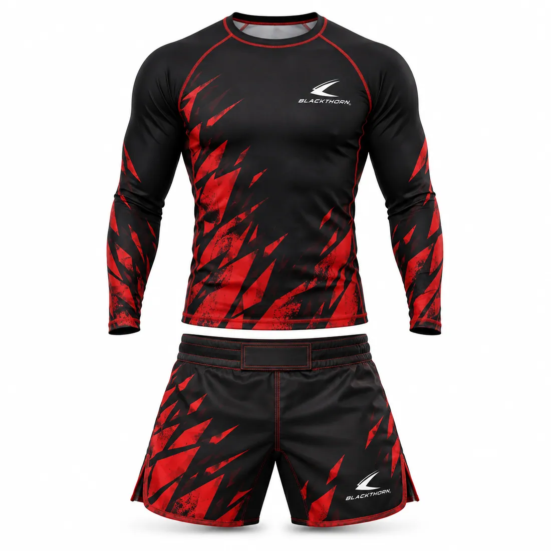 Sublimated Rash Guard and Fight Shorts Set — custom fightwear made to order by Blackthorn World