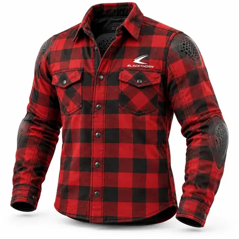 Red & Black Check Armoured Riding Shirt — Armoured hoodies & riding shirts by Blackthorn World