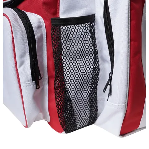 Side mesh bottle pocket and zipped side pockets on the team sports backpack