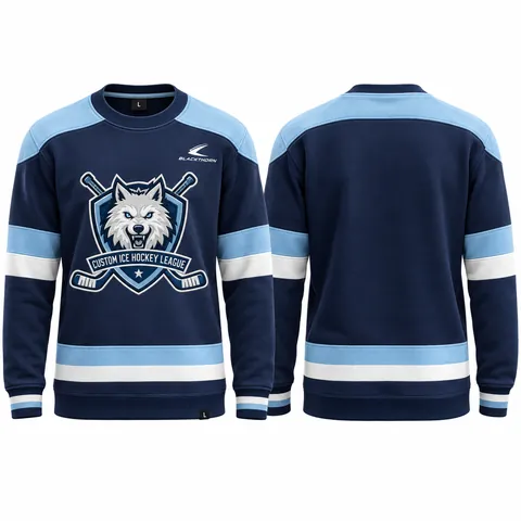 Chandail de hockey réplique pour partisans aux couleurs du club, marine et bleu pâle — devant et dos
