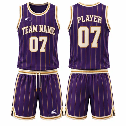 Retro Pinstripe Basketball Uniform Set — purple / gold pinstripe