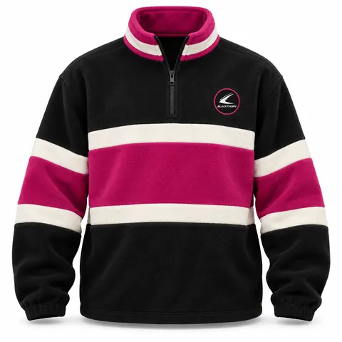 Retro Stripe Polar Fleece Half-Zip — Black & Magenta — custom polar fleece by Blackthorn World