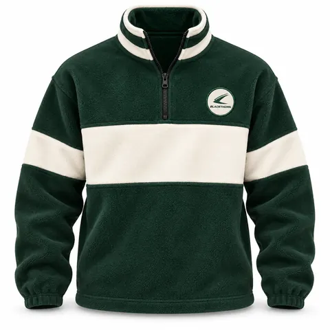Retro Polar Fleece Half-Zip — Forest Green & Ivory — custom polar fleece by Blackthorn World