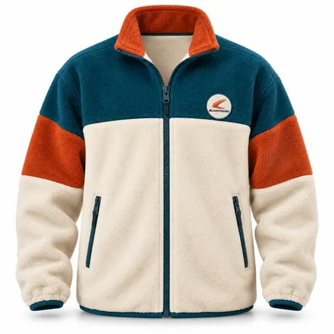 Retro High-Pile Polar Fleece Jacket — Oatmeal, Teal & Rust — custom polar fleece by Blackthorn World