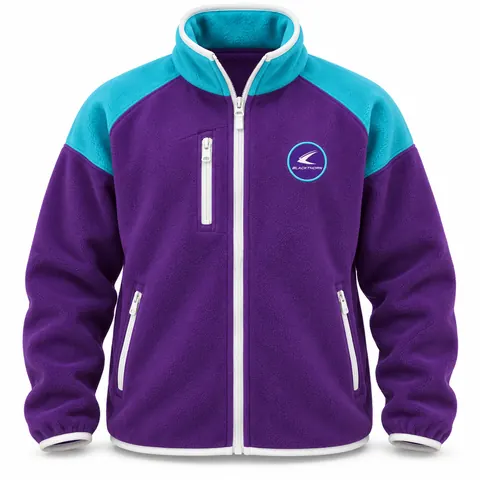 Retro Colour-Block Polar Fleece Jacket — Purple & Turquoise — custom polar fleece by Blackthorn World