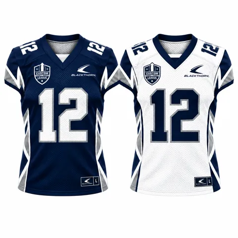 Reversible American football jersey, home and away sides, navy and white — front and back