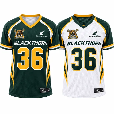 Reversible lacrosse pinnie, green and gold side and white side, short-sleeve