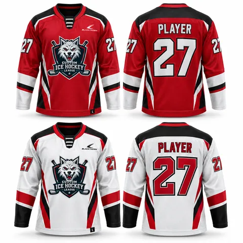 Two-color practice hockey jersey, dark and white sides, red and white pair — front and back