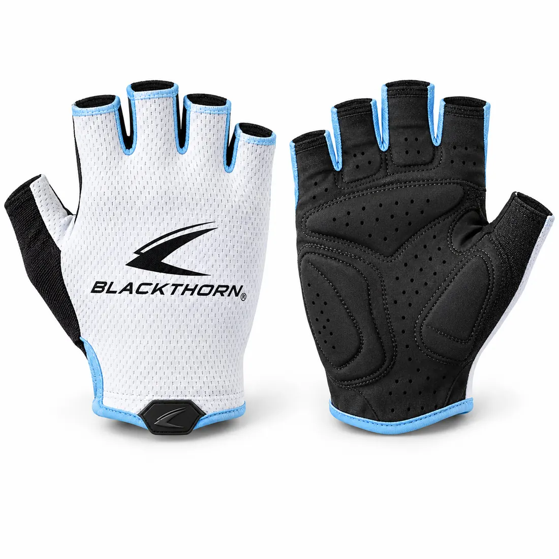 Road Cycling Gloves — Aero Mitts, Gel Padded & Thermal — private label road cycling gloves made to order by Blackthorn World — air ice — white / sky blue mesh mitt