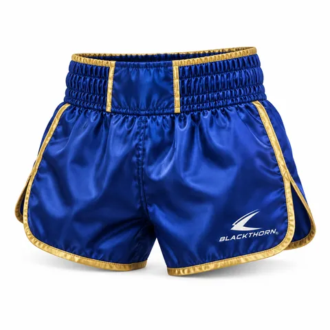 Royal Blue Satin Muay Thai Trunks — custom fightwear by Blackthorn World