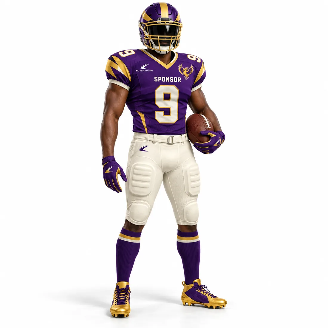 Royal Talon American Football Uniform — purple / gold / cream custom American football uniform made to order by Blackthorn World