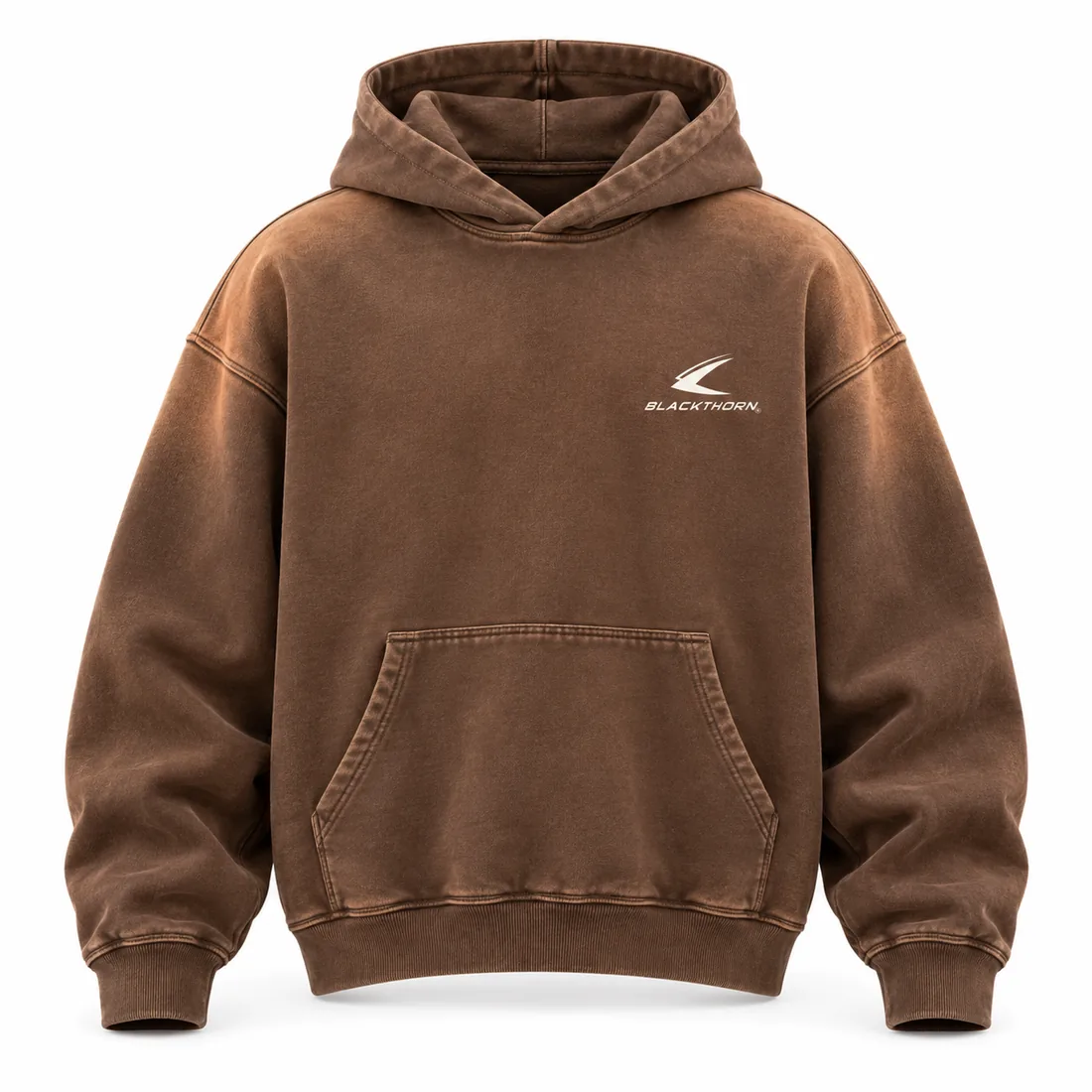 Rust tobacco-brown sun-faded oversized pullover gym merch hoodie, front view