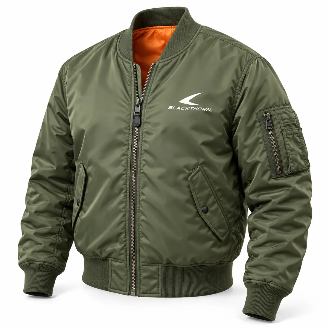 Sage Green MA-1 Bomber with Orange Lining — bomber & flight jackets by Blackthorn World