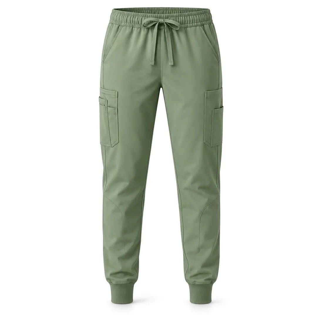 Sage green jogger scrub pants with rib cuffs and cargo pockets, wholesale by Blackthorn World