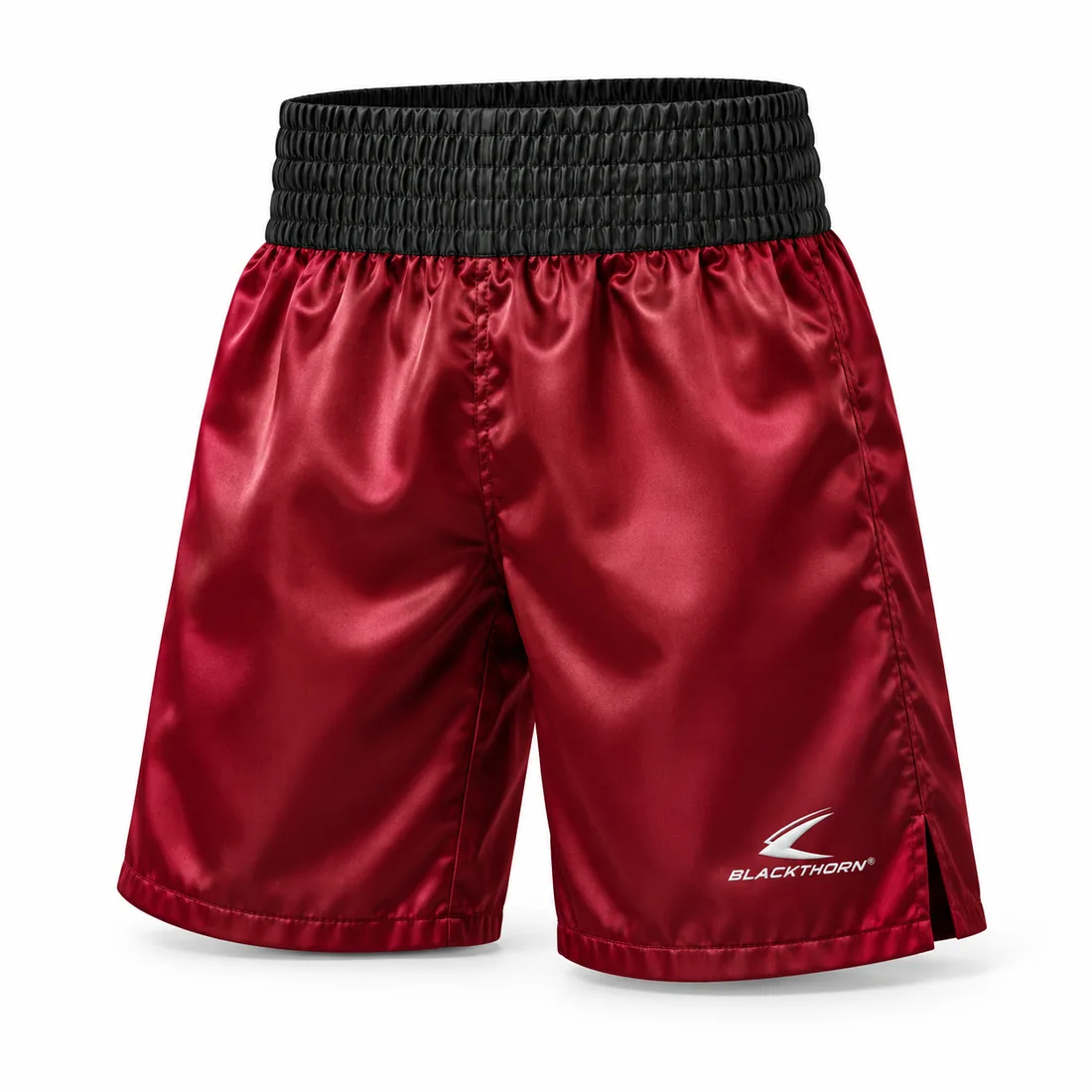 Burgundy Satin Boxing Trunks — custom boxing & muay thai apparel by Blackthorn World