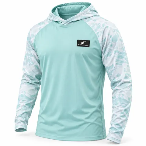Seafoam Hooded Sun Shirt with Water-Camo Sleeves — Fishing apparel by Blackthorn World
