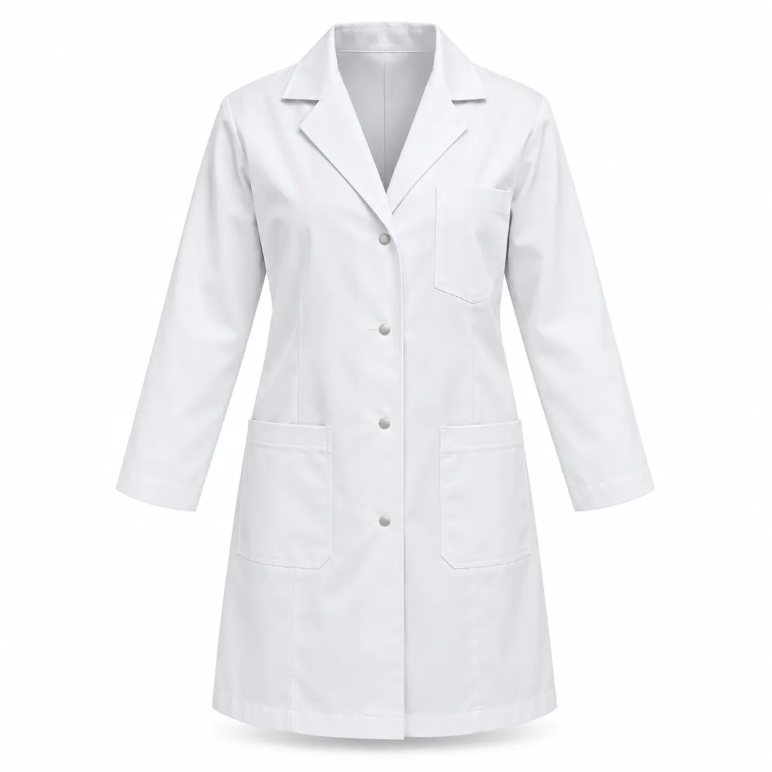 Short white consultation lab coat with notch lapel and button front, wholesale by Blackthorn World