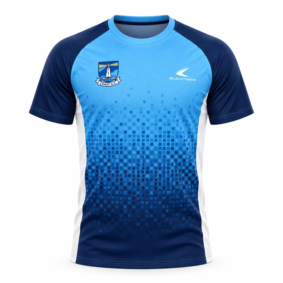 Sky Navy Gradient custom sublimated GAA jersey, sky blue and navy — front view