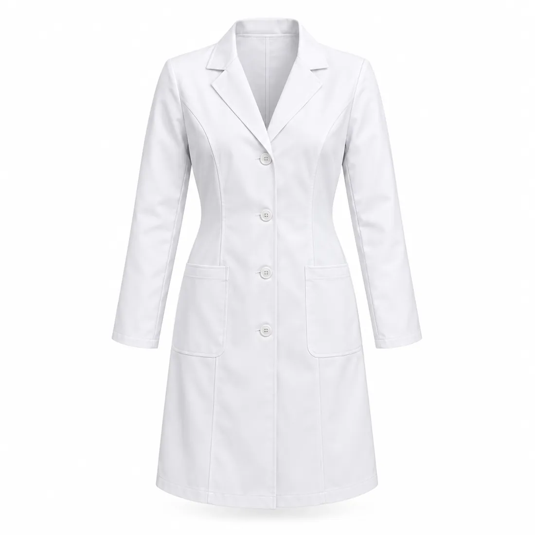 Slim-fit white lab coat with button front and small lapel, wholesale by Blackthorn World