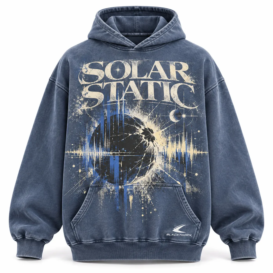 Solar Static Slate Blue Oversized Hoodie — hoodies & sweatshirts by Blackthorn World