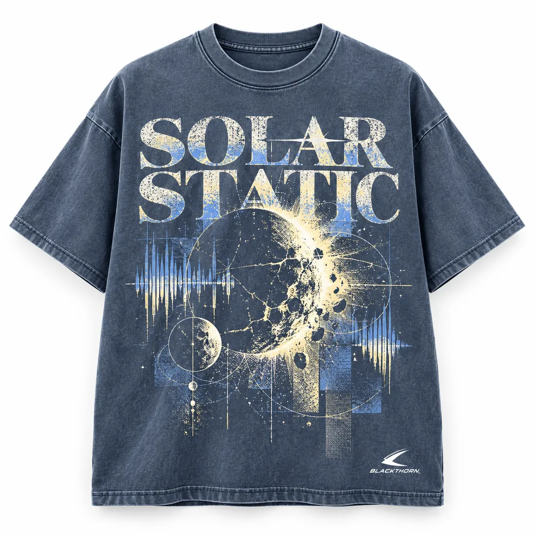 Solar Static Slate Blue Relaxed Tee — graphic t-shirts by Blackthorn World
