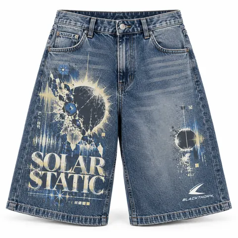 Solar Static Washed Blue Denim Jorts — Streetwear shorts by Blackthorn World