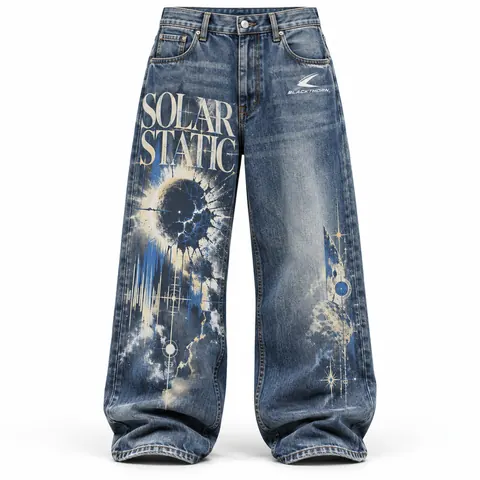 Solar Static Washed Blue Loose Denim Trousers — Sweatpants, cargo & denim trousers by Blackthorn World