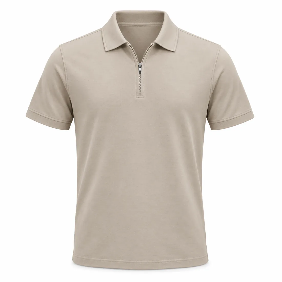 Stone zip-neck polo shirt with quarter-zip placket, wholesale by Blackthorn World