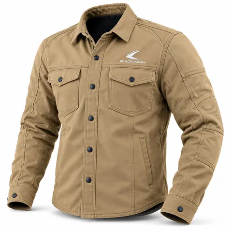 Tan Canvas Reinforced Riding Shirt — Armoured hoodies & riding shirts by Blackthorn World