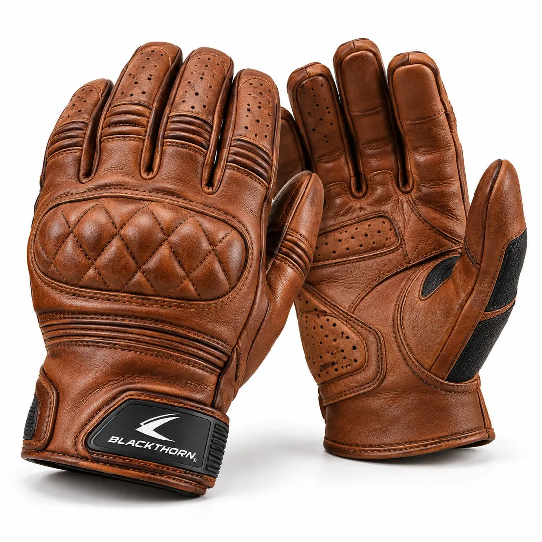 Tan Quilted Vintage Leather Motorcycle Gloves — motorcycle & motocross gloves by Blackthorn World