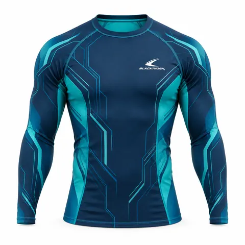 Teal Circuit Long-Sleeve Rash Guard — Fightwear · Rash guards & compression by Blackthorn World