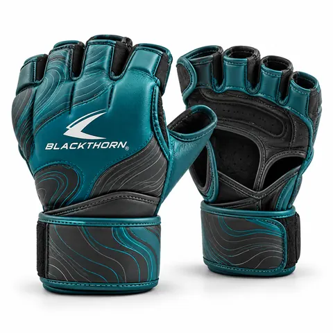 Teal Graphite Striker MMA Gloves — MMA gloves & protective gear by Blackthorn World