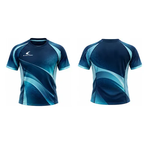 Tidal Navy & Teal Gradient Padel Jersey — front and back