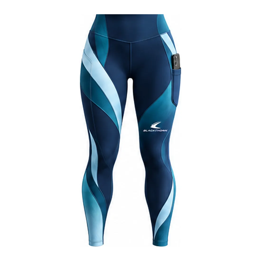 Tidal Spiral-Panel Training Leggings — Leggings by Blackthorn World, front view