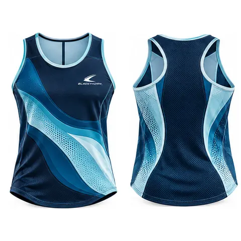 Tidal Wave-Print Racer Tank Top — front and back