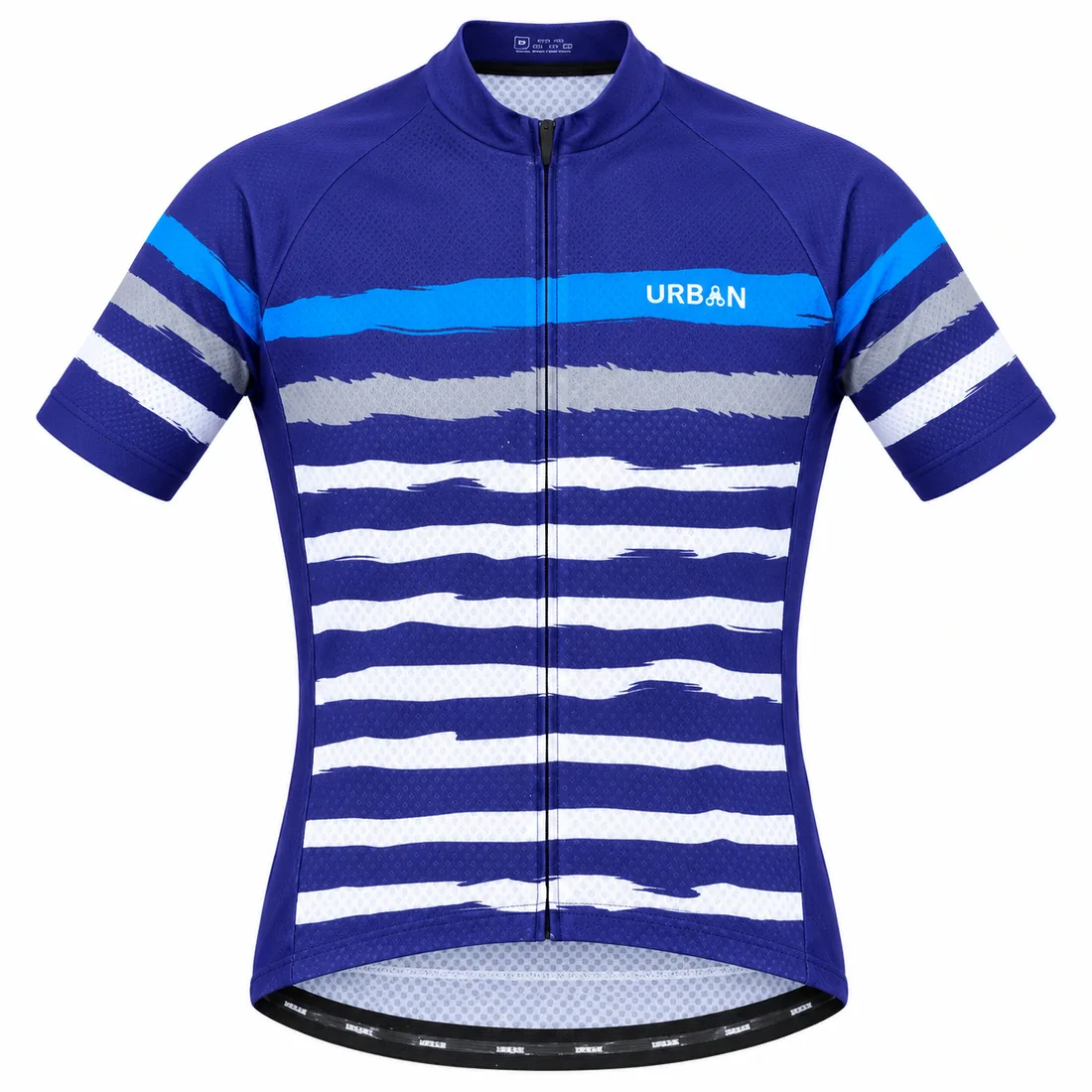 Urban Striped Cycling Jersey, custom sublimated cycling jersey with brushstroke horizontal stripes in royal blue — front