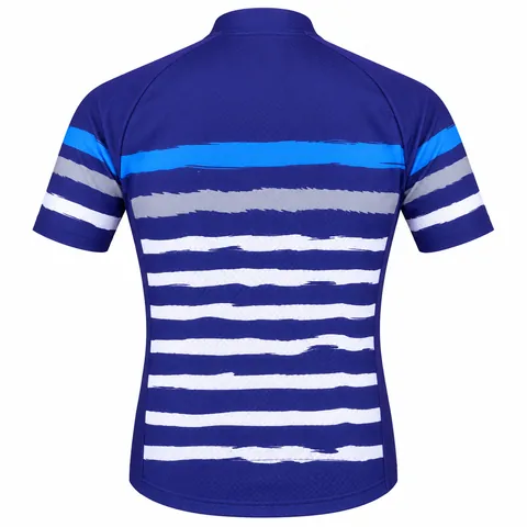 Urban Striped Cycling Jersey, custom sublimated cycling jersey with brushstroke horizontal stripes in royal blue — back