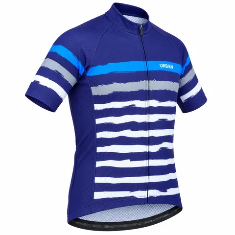 Urban Striped Cycling Jersey, custom sublimated cycling jersey with brushstroke horizontal stripes in royal blue — right side