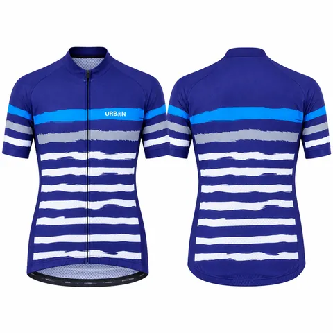 Urban Striped Cycling Jersey, custom sublimated cycling jersey with brushstroke horizontal stripes in royal blue — front and back