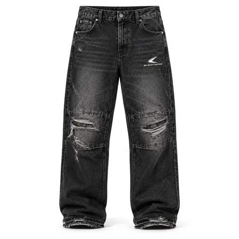 Washed Black Ripped Denim Jeans