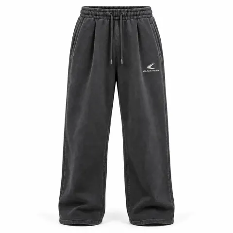 Washed Charcoal Wide-Leg Embroidered Sweatpants — Streetwear · Sweatpants, cargo & denim trousers by Blackthorn World